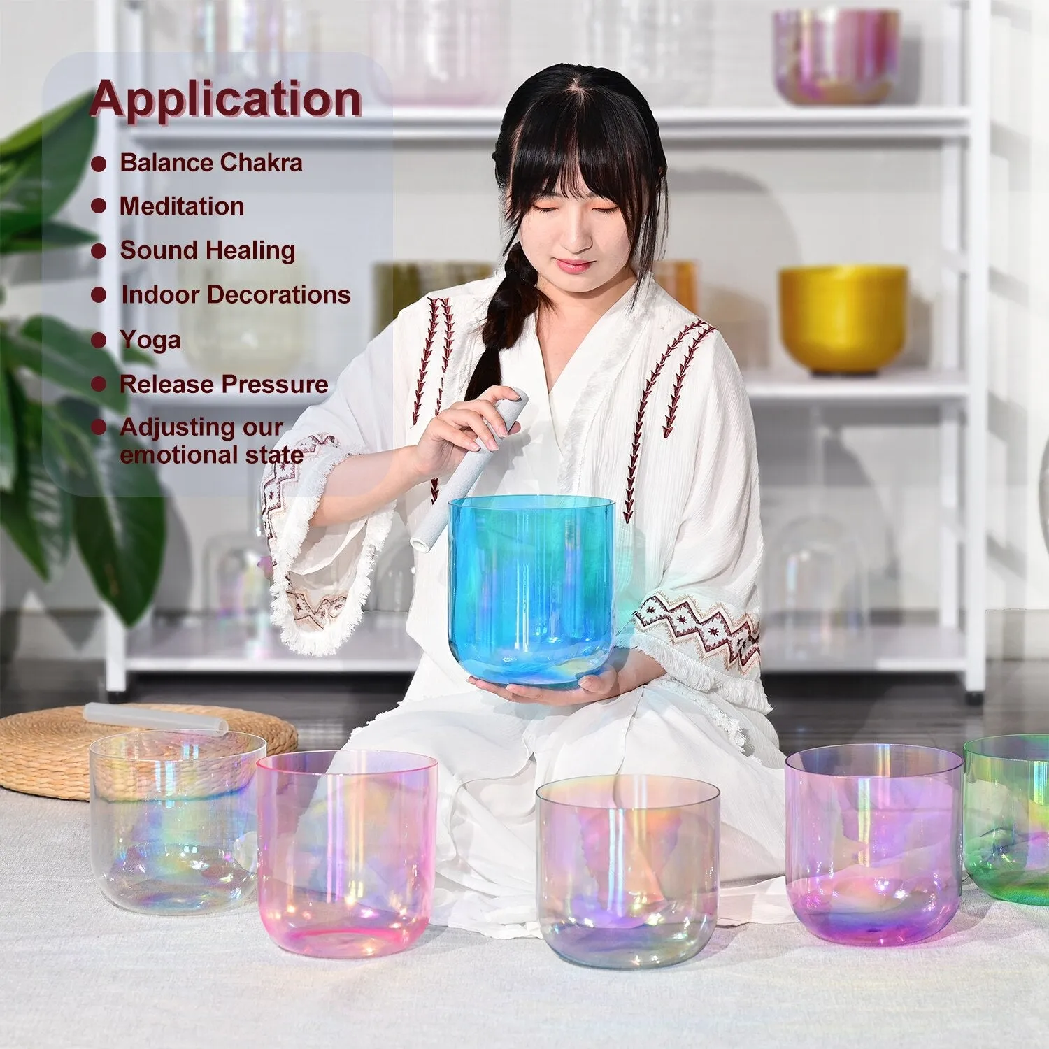 6 Inch Clear Quartz Crystal Singing Bowl Blue with Cosmic Light for Sound Healing