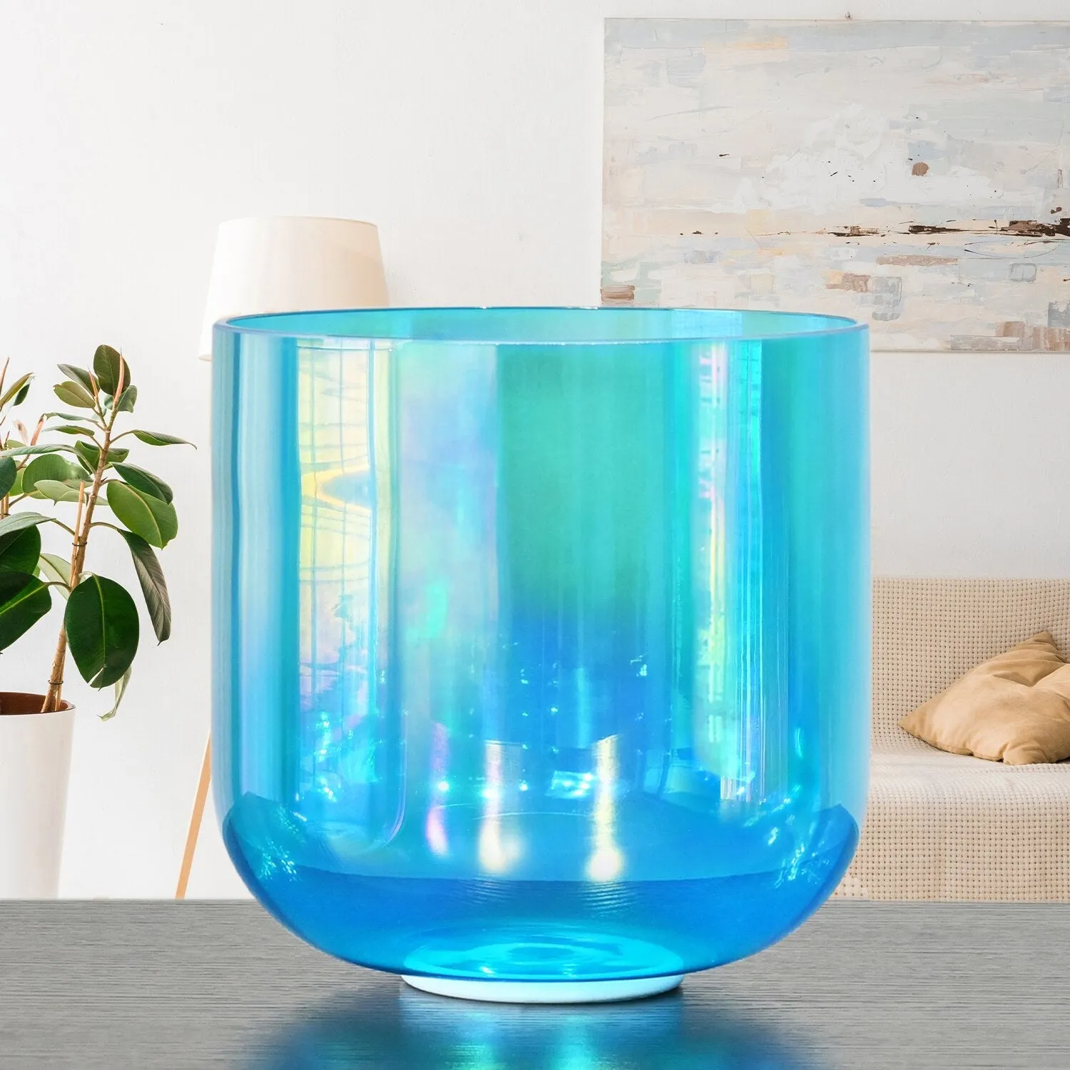 6 Inch Clear Quartz Crystal Singing Bowl Blue with Cosmic Light for Sound Healing