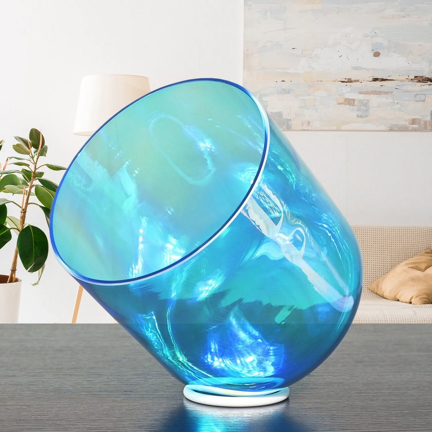 6 Inch Clear Quartz Crystal Singing Bowl Blue with Cosmic Light for Sound Healing