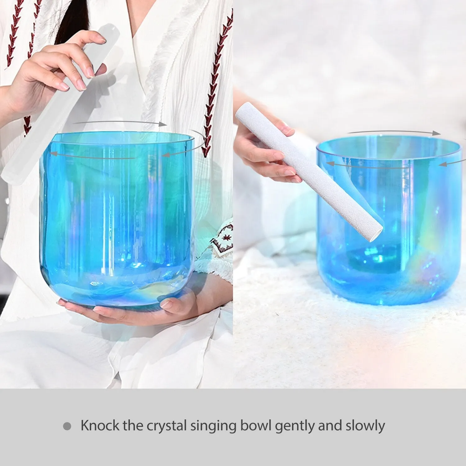 6 Inch Clear Quartz Crystal Singing Bowl Blue with Cosmic Light for Sound Healing