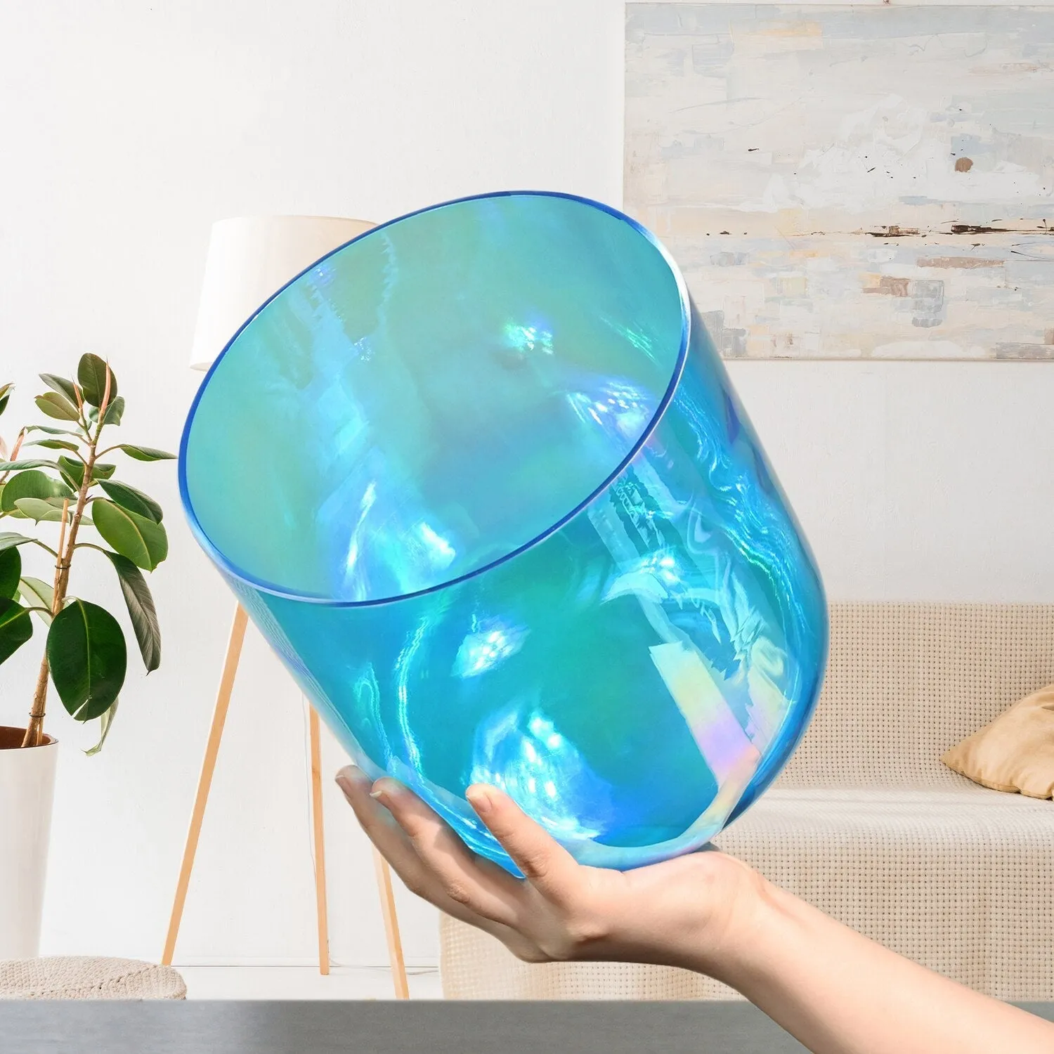 6 Inch Clear Quartz Crystal Singing Bowl Blue with Cosmic Light for Sound Healing