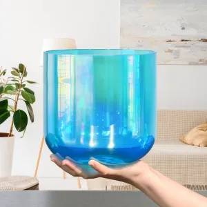 6 Inch Clear Quartz Crystal Singing Bowl Blue with Cosmic Light for Sound Healing