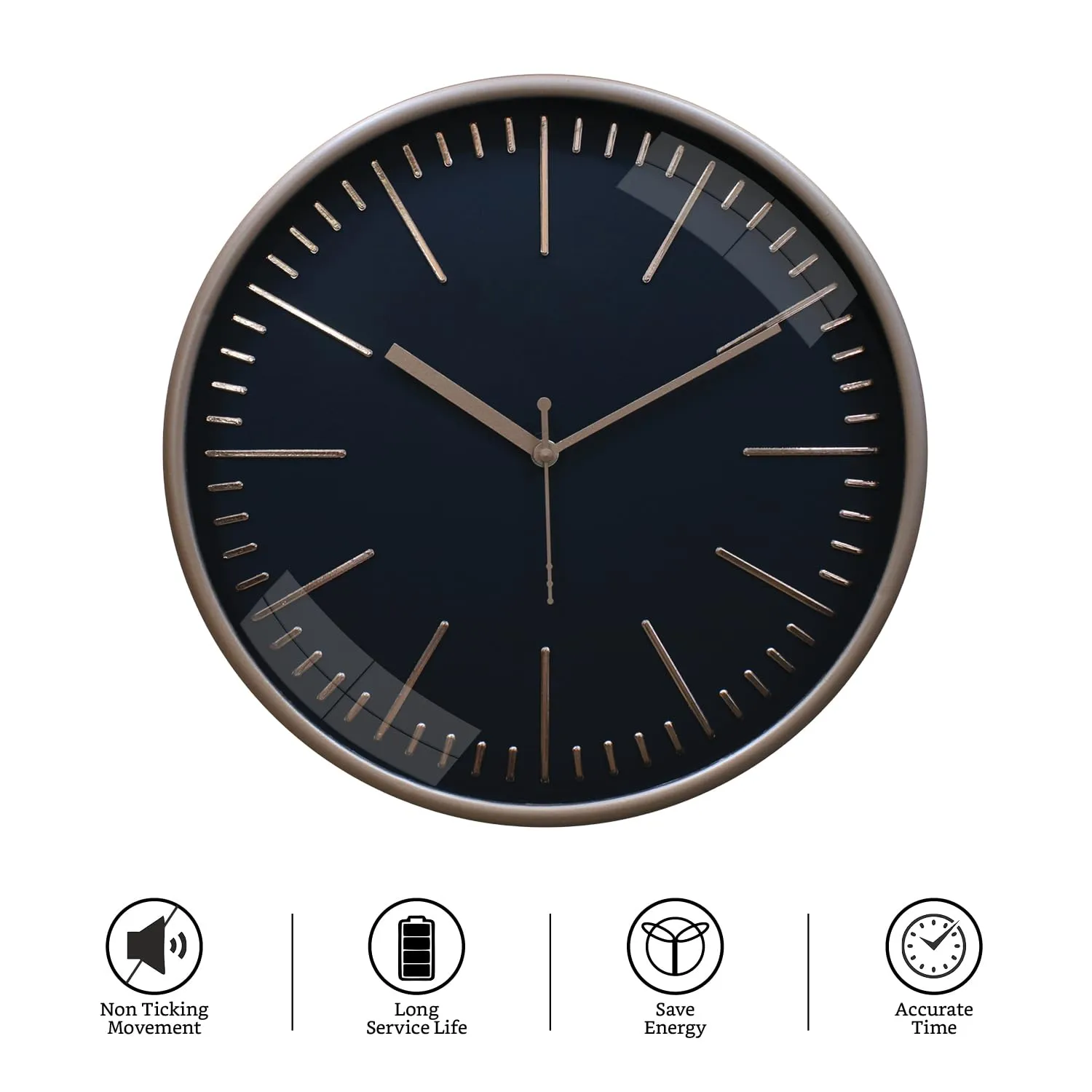 Amazon Brand - Solimo Embossed Metallic Wall Clock, Silent Sweep, Line Time Indicator (12 Inches, Copper and Black)