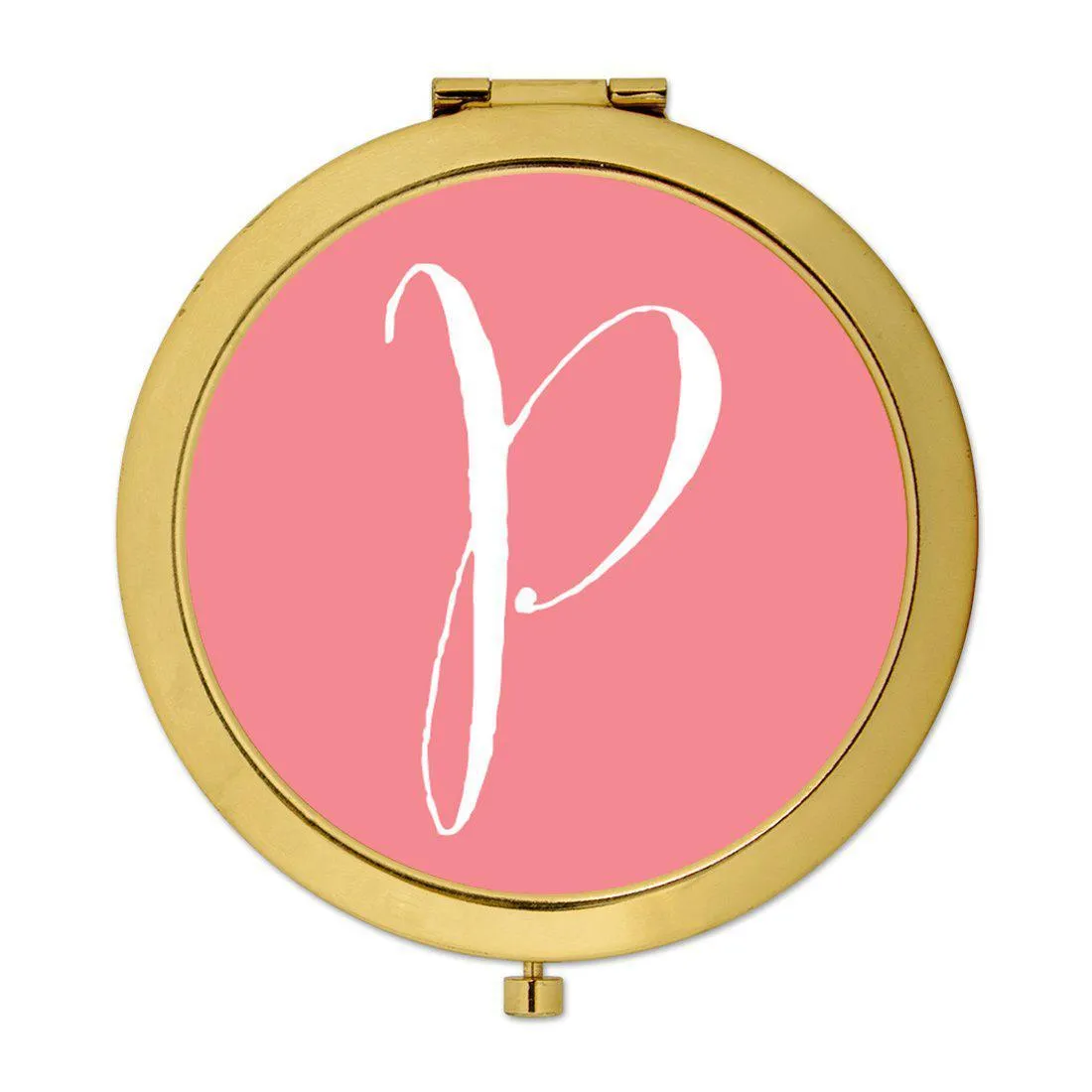 Andaz Press Coral Monogram Gold 2.75 inch Round Compact Mirror
