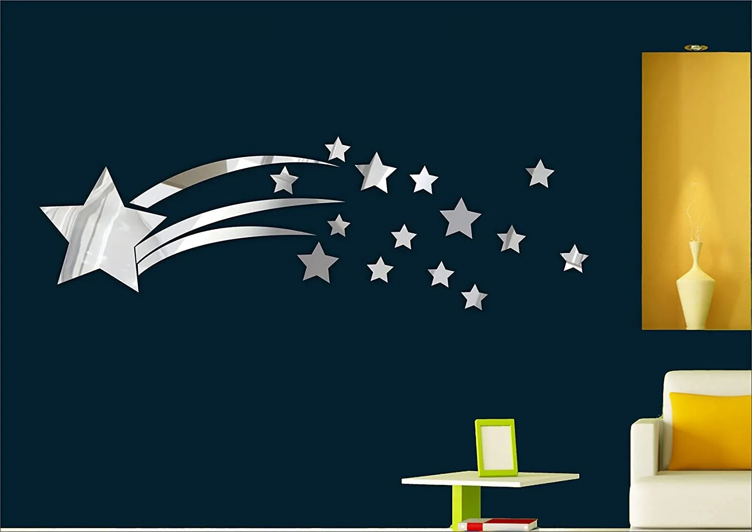 Atulya Arts 18 PCS Shooting Star Silver Decorative Wall Stickers, 3D Acrylic Mirror Wall Sticker, Decoration for Bedroom Living Room Kids Room Home Decor (Silver)
