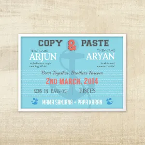 Birth Statistics Frame for Twin Boys <br> Copy & Paste