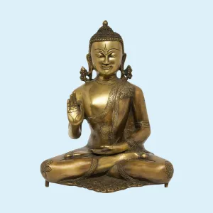 Brass Antique Gold Blessing Buddha 12.5 in