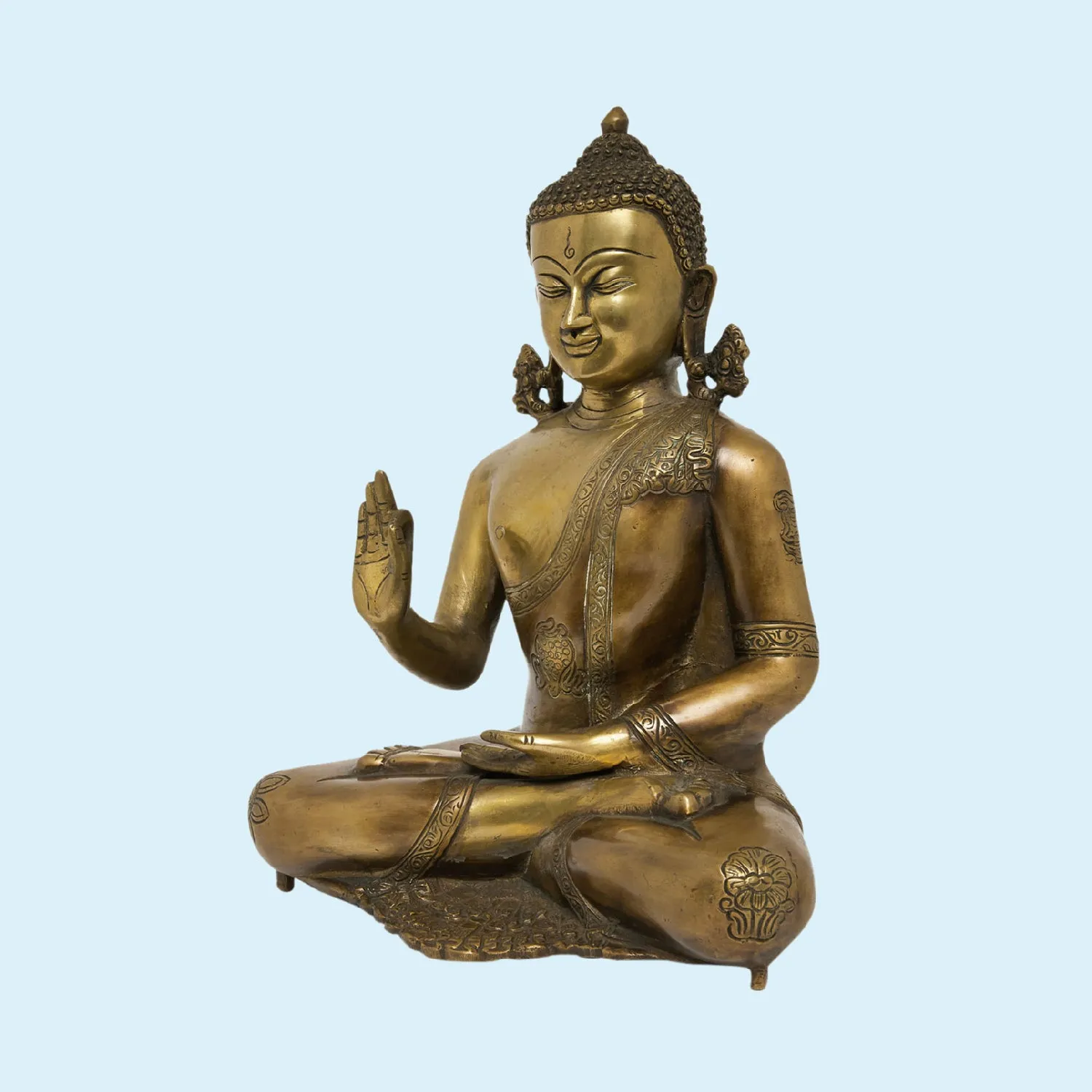 Brass Antique Gold Blessing Buddha 12.5 in