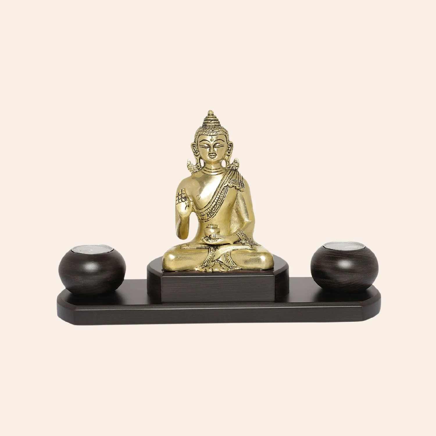 Brass Blessing Buddha with T-Light Candle Holder 7.75 in