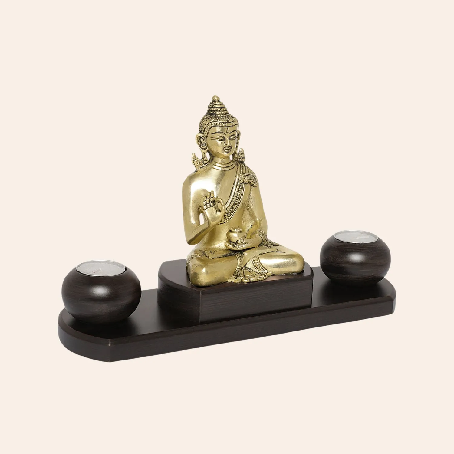 Brass Blessing Buddha with T-Light Candle Holder 7.75 in