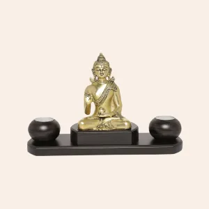 Brass Blessing Buddha with T-Light Candle Holder 7.75 in