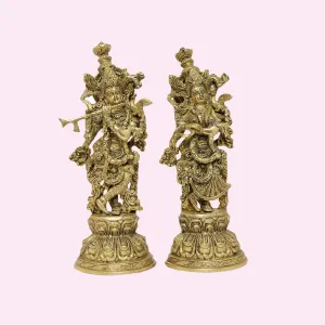 Brass Engraved Radha Krishna Pair 15 in