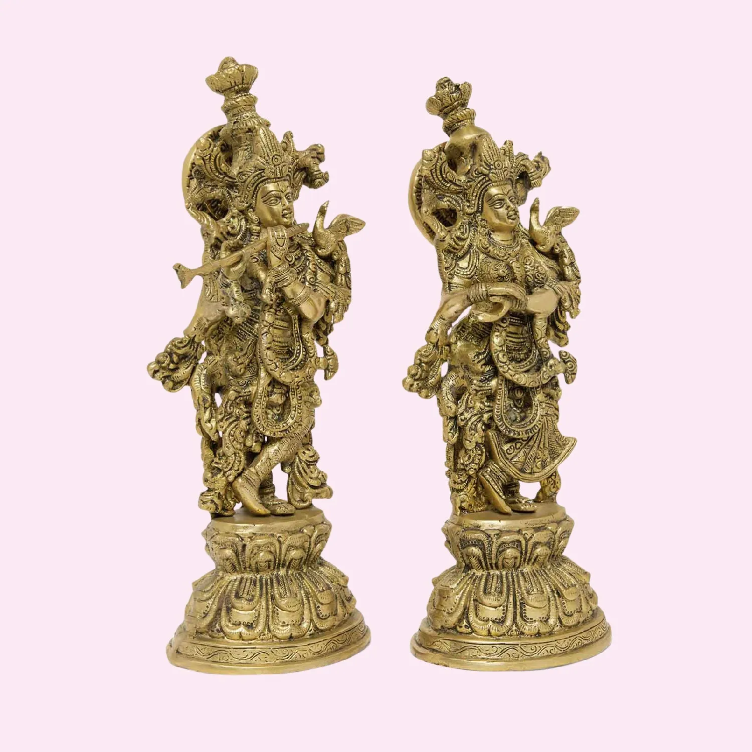 Brass Engraved Radha Krishna Pair 15 in