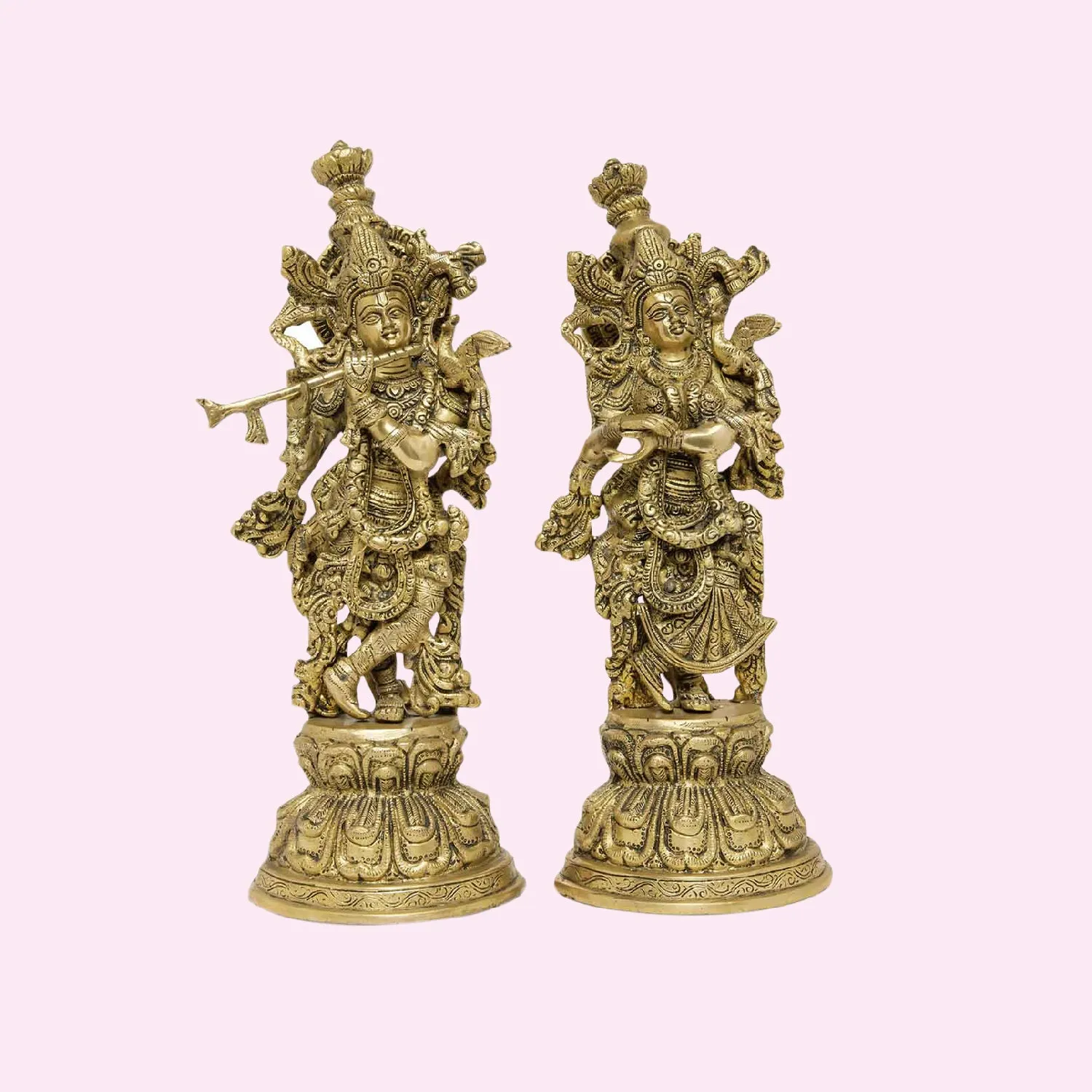 Brass Engraved Radha Krishna Pair 15 in