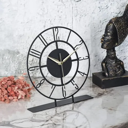Cartvilla Battery Operated Desk Clock Modern Metal Desk Clock Reloj de Escritorio para Oficina Pequeña y Tranquila Junto a La Cama Desk Metal Clock (Black) (Bunella)