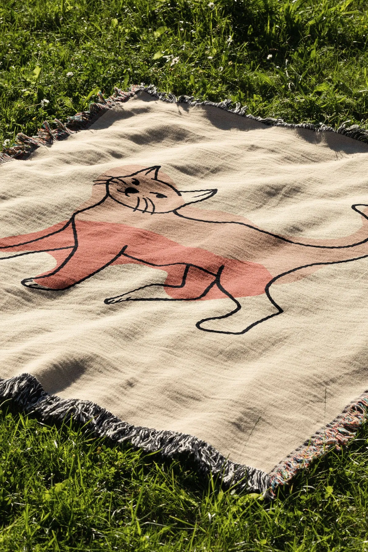 Cat Colour Jacquard Woven Blanket (Neutral)