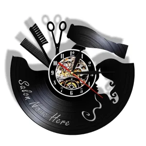 Comb Scissors Hair Dryer Beauty Salon Led Vinyl Record Wall Clock Hairdresser
