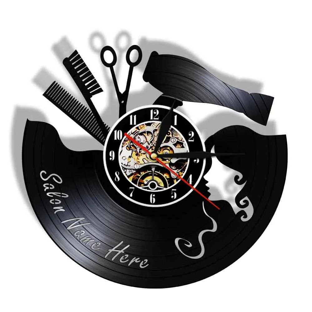 Comb Scissors Hair Dryer Beauty Salon Led Vinyl Record Wall Clock Hairdresser