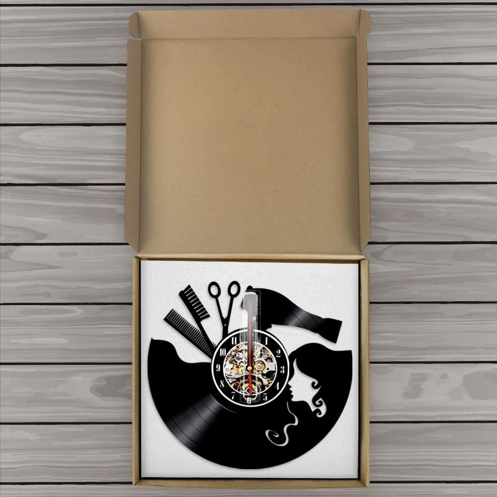 Comb Scissors Hair Dryer Beauty Salon Led Vinyl Record Wall Clock Hairdresser