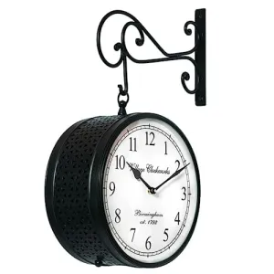 Crafted wonders Metal Vintage Double Sided Analog Wall Clock | Railway Station Antique Decorative Clock with Brass Finishing for Home, Office, Gym, Classroom (Black,12 Inches)