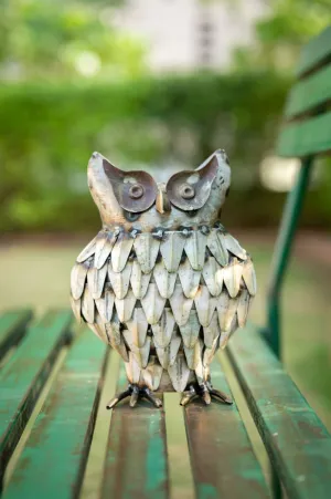 De kulture handcrafted reclaimed iron vintage white owl decorative collectible figurine showpiece beautify home office holiday décor| ideal for garden balcony terrace decoration, 3.1x7.5x9.5 (LWH) inches