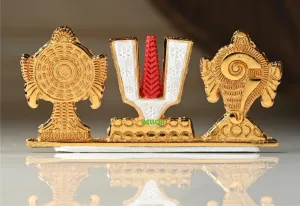 Gellon Tirupati Shankh Chakra Namah for Table Décor with in Gold Plating with Colored Tilak Antique Decorative for Car, Home, Office, Room, Showpiece Figurines, Religious House Warming