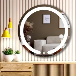 KAMAL INTERIORS Wall and led Mirror for Bathroom Wall - Decorative Interior Decor Mirror for Bedroom, Living Room, Drawing Room, Hall, Makeup Room and wash Basin Wall Mirror and Round Shape