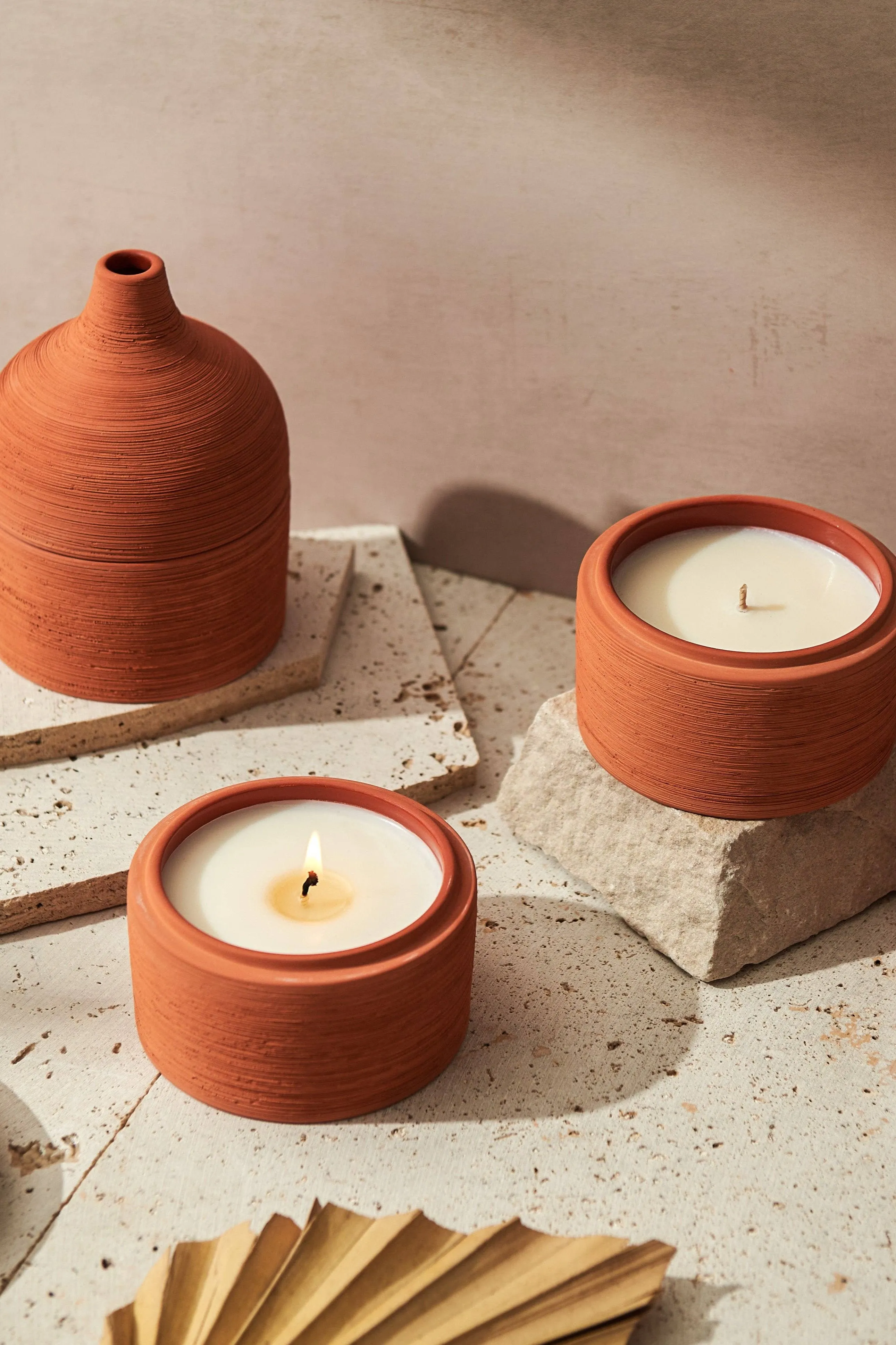 Lit By Drew Textured Terracotta Candle Moroccan Amber   Orris Root