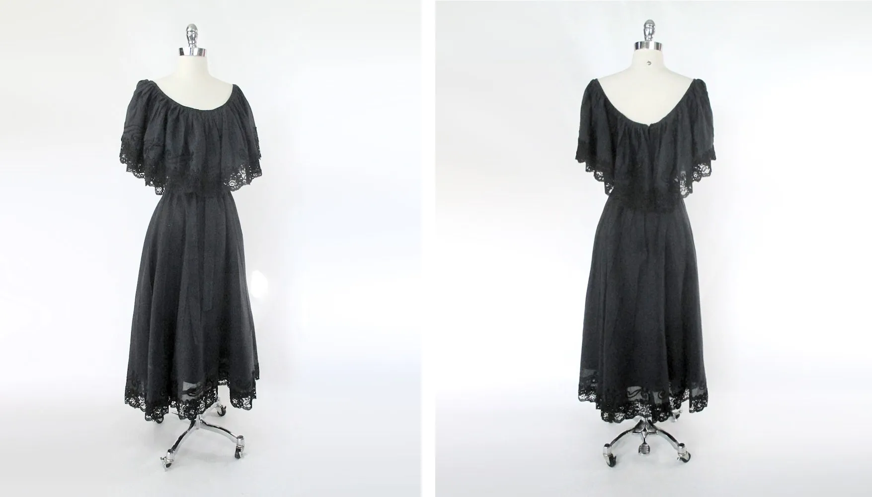 Vintage 70s Full Length Ruffled Dress XL