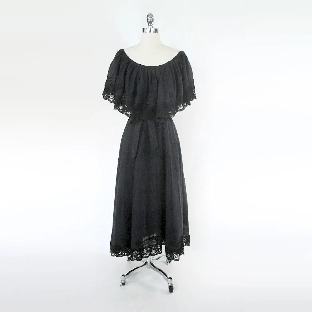 Vintage 70s Full Length Ruffled Dress XL