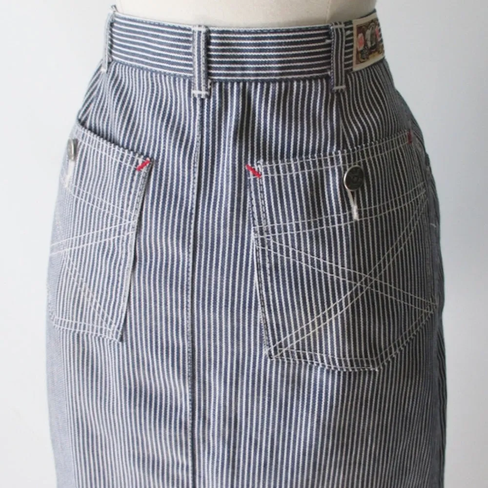 Vintage 80's Hickory Stripe J Lerbret  BIS  Denim Pencil Skirt S