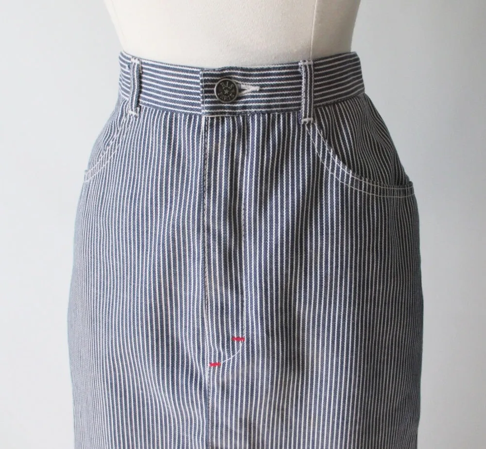 Vintage 80's Hickory Stripe J Lerbret  BIS  Denim Pencil Skirt S