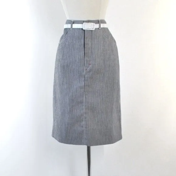 Vintage 80's Hickory Stripe J Lerbret  BIS  Denim Pencil Skirt S