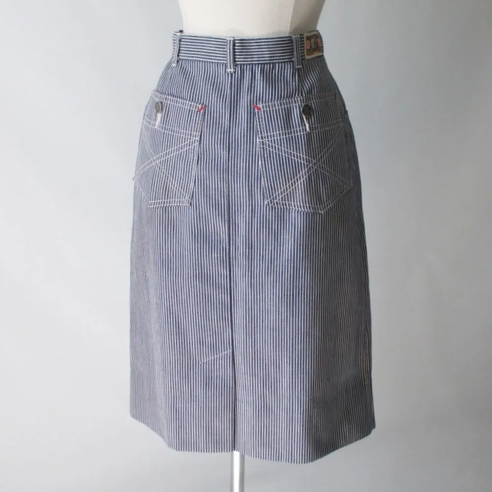 Vintage 80's Hickory Stripe J Lerbret  BIS  Denim Pencil Skirt S