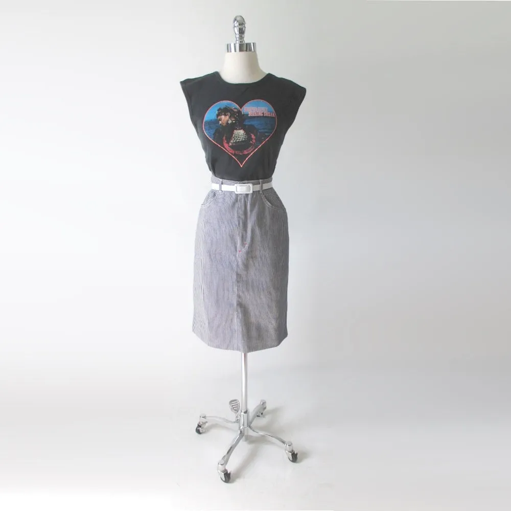 Vintage 80's Hickory Stripe J Lerbret  BIS  Denim Pencil Skirt S