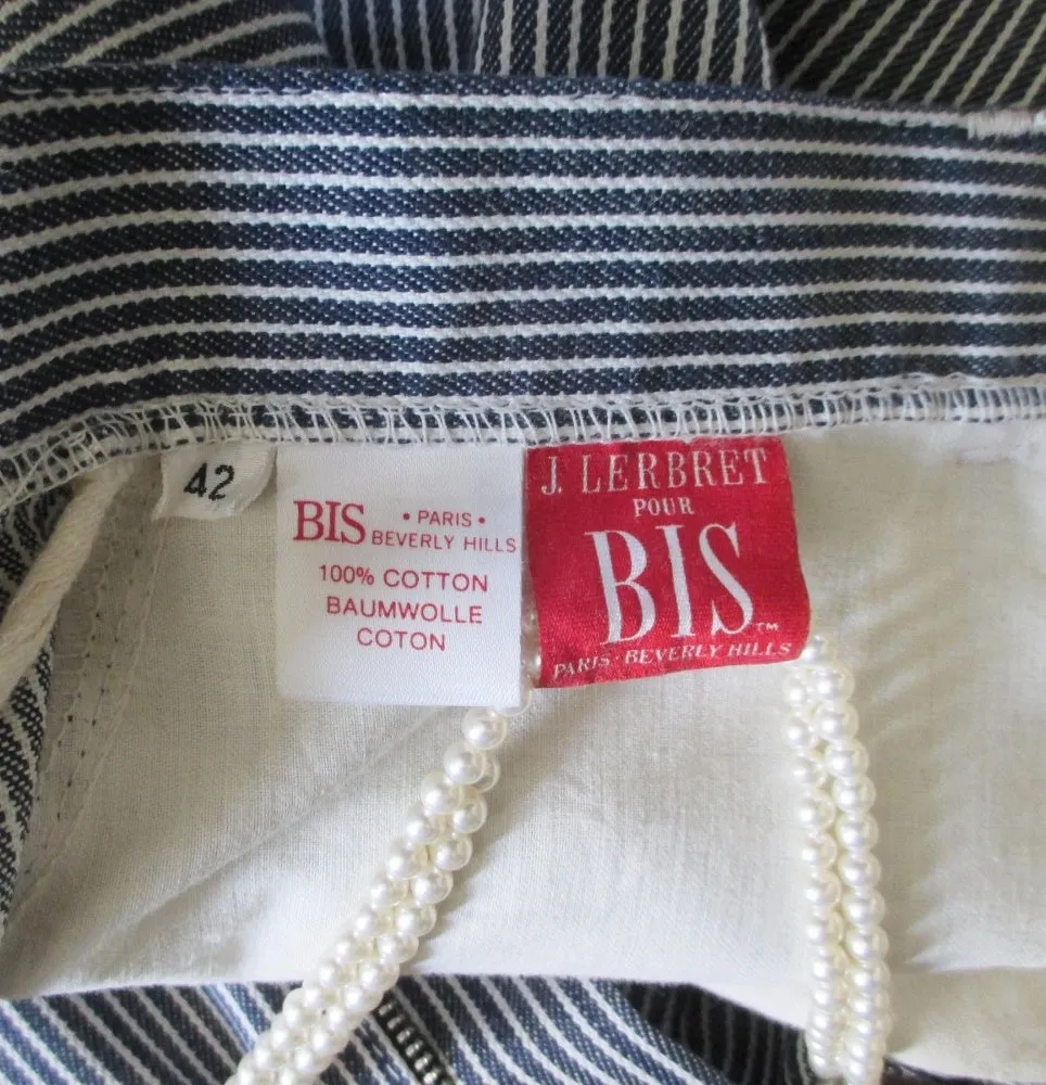 Vintage 80's Hickory Stripe J Lerbret  BIS  Denim Pencil Skirt S