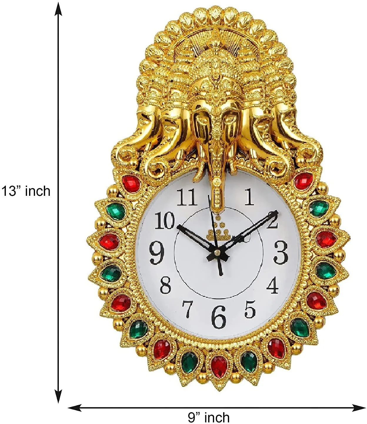 Webelkart Designer Stones Ganesha Plastic Wall Clock for Home/Living Room/Bedroom/Kitchen| Wall Clock for Office (Gold)