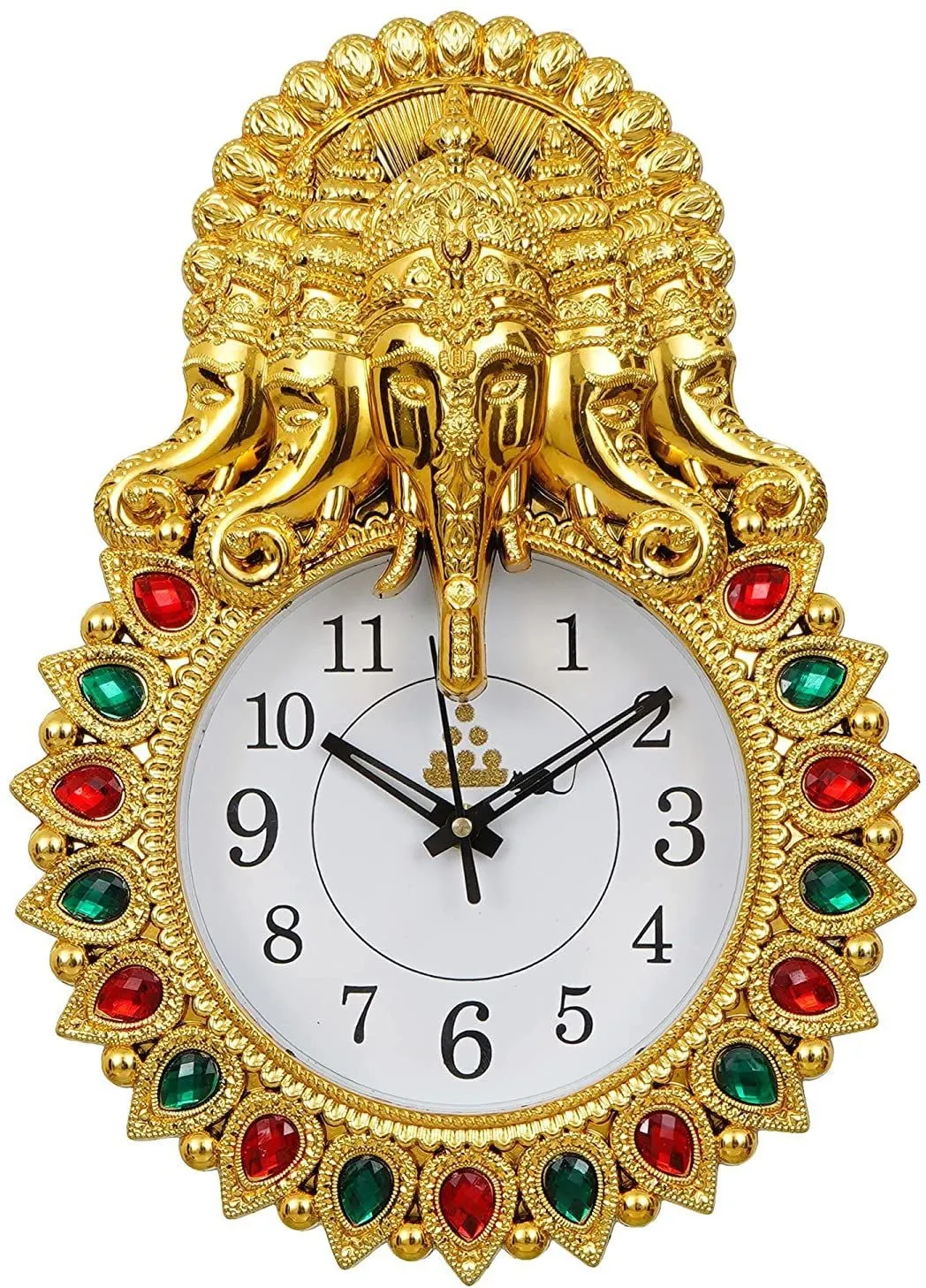 Webelkart Designer Stones Ganesha Plastic Wall Clock for Home/Living Room/Bedroom/Kitchen| Wall Clock for Office (Gold)