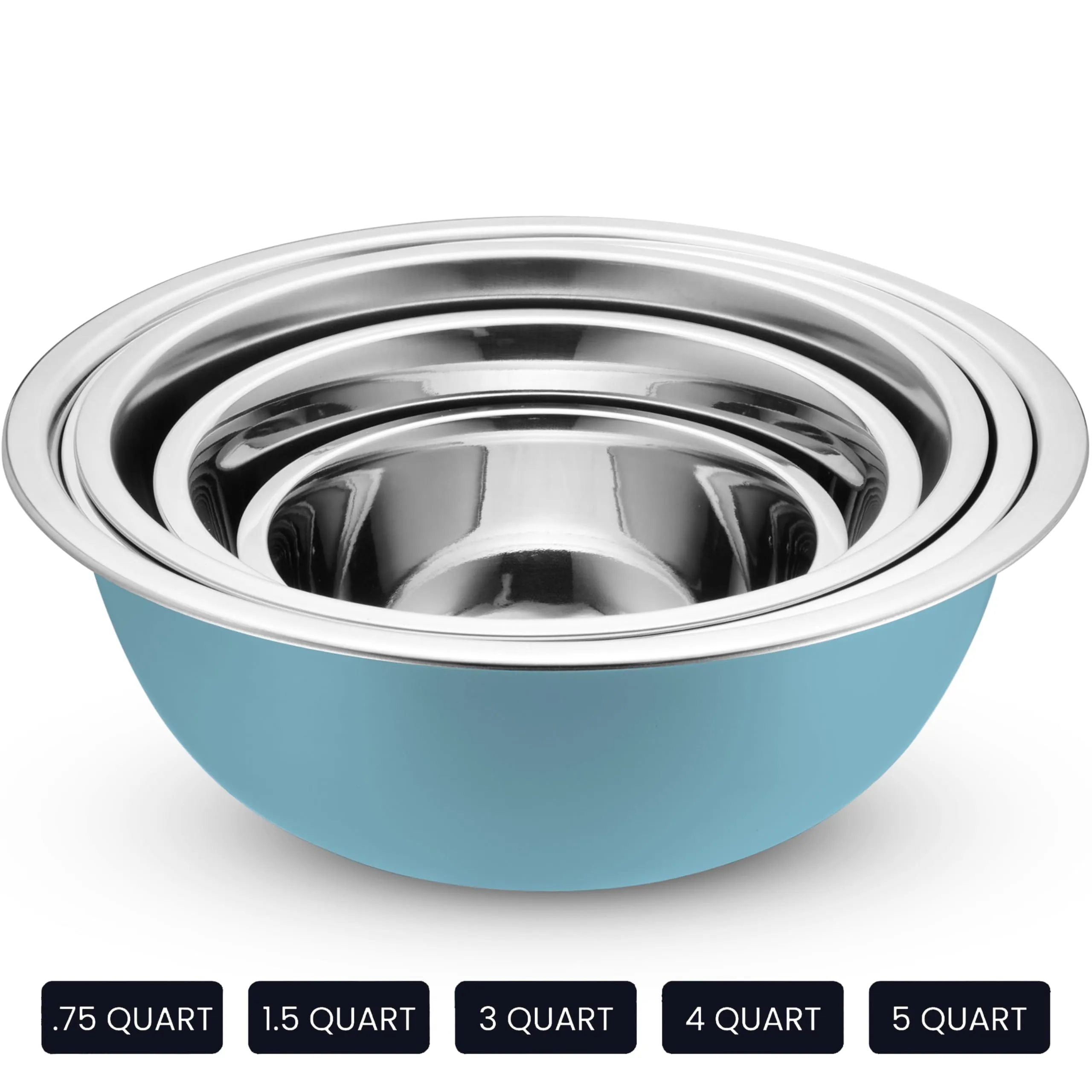 WHYSKO Stainless Steel Mixing Bowl Set, 10 Piece Stainless Steel Mixing Bowls with Lids Set for Food Prep Storage and Serving, Dishwasher Safe Microwave Safe for Kitchen Baking Cooking, Light Blue